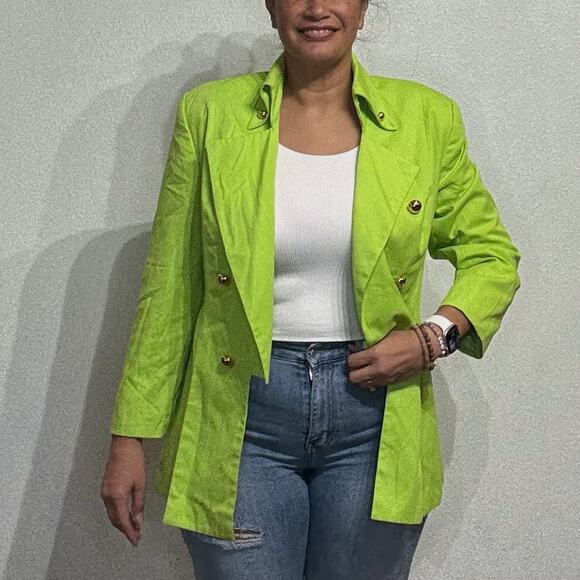 Ebony Spiegel Lime Green Vintage Double Breast Blazer Sz M - Picture 9 of 14